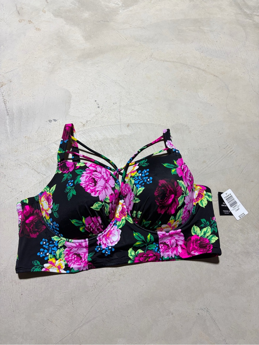 Torrid NWT bikini top bright floral strappy 3-DD/F MSRP$70